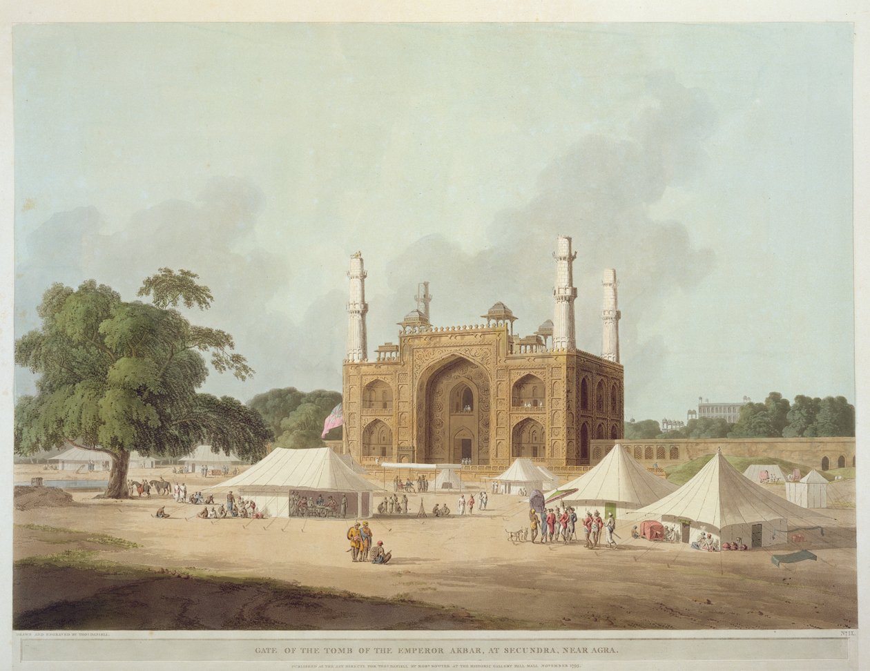 Portão do Túmulo do Imperador Akbar (1542-1605), em Secundra, Agra, de "Cenário Oriental: Vinte e Quatro Visões no Hindoostan", 1795 de Thomas Daniell