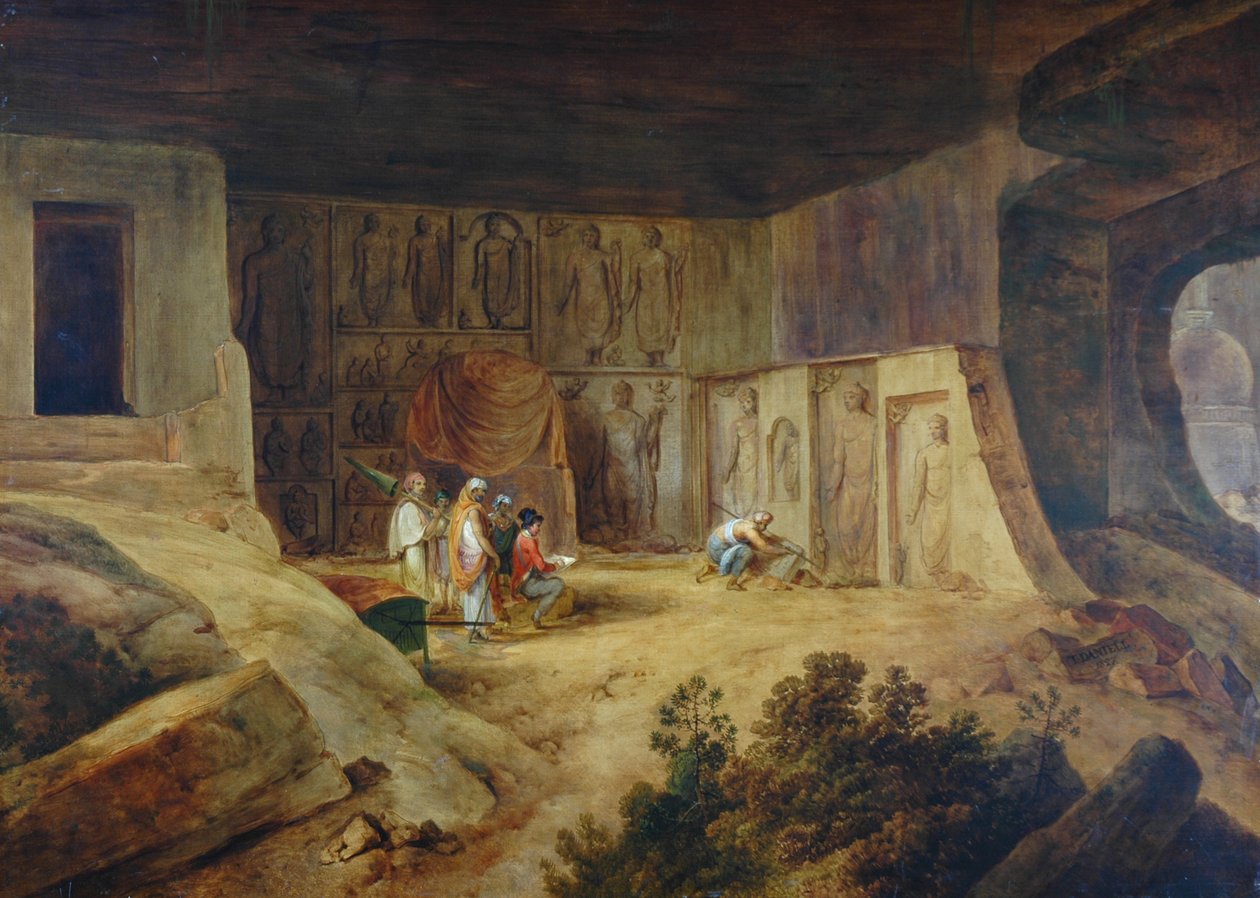 Dentro da caverna de Kanaree em Salsette, 1827 de Thomas Daniell