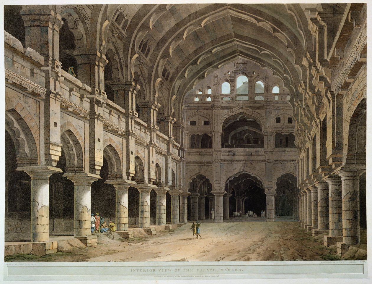 Interior do Palácio, Madura, prato XV de &39;Oriental Cenário&39;, publicado em 1798 (aquatinta colorida) de Thomas Daniell
