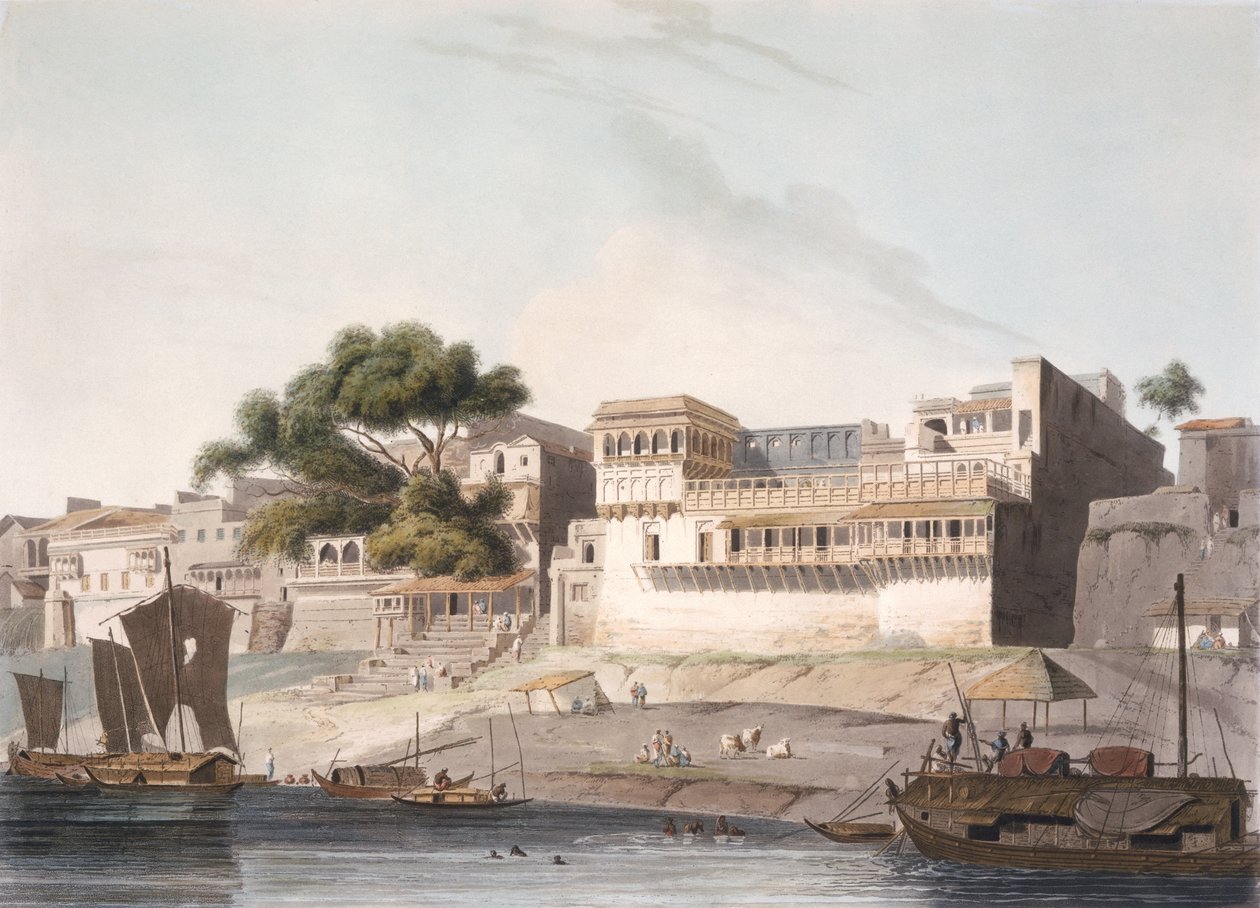 Parte da cidade de Patna, no rio Ganges, placa 10 da parte 1 de &39;Oriental Cenário&39;, gravado pelo artista, 1795 (aquatint) de Thomas Daniell
