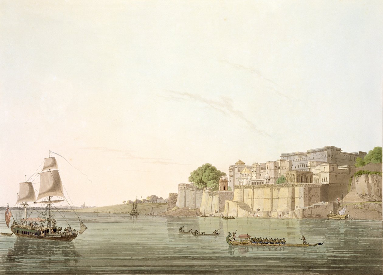 Ramnugur, perto de Benares, no rio Ganges, de "Cenário Oriental: vinte e quatro vistas no Hindoostan", 1796 de Thomas Daniell