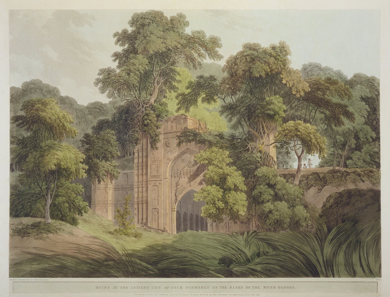 Ruínas da antiga cidade de Gour, anteriormente às margens do rio Ganges, a partir de "Cenário Oriental: vinte e quatro vistas em Hindoostan", 1795 de Thomas Daniell