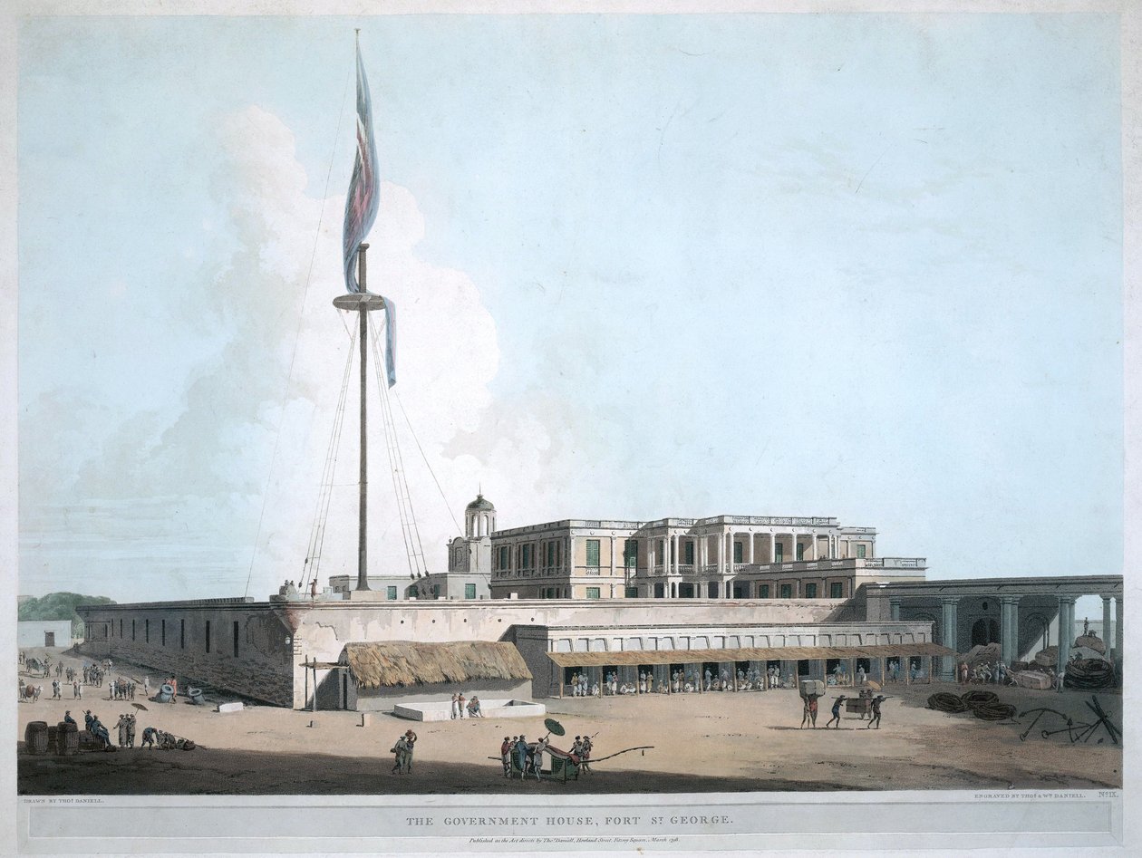 A casa do governo em Ft. São Jorge, Madras. 1804 de Thomas Daniell