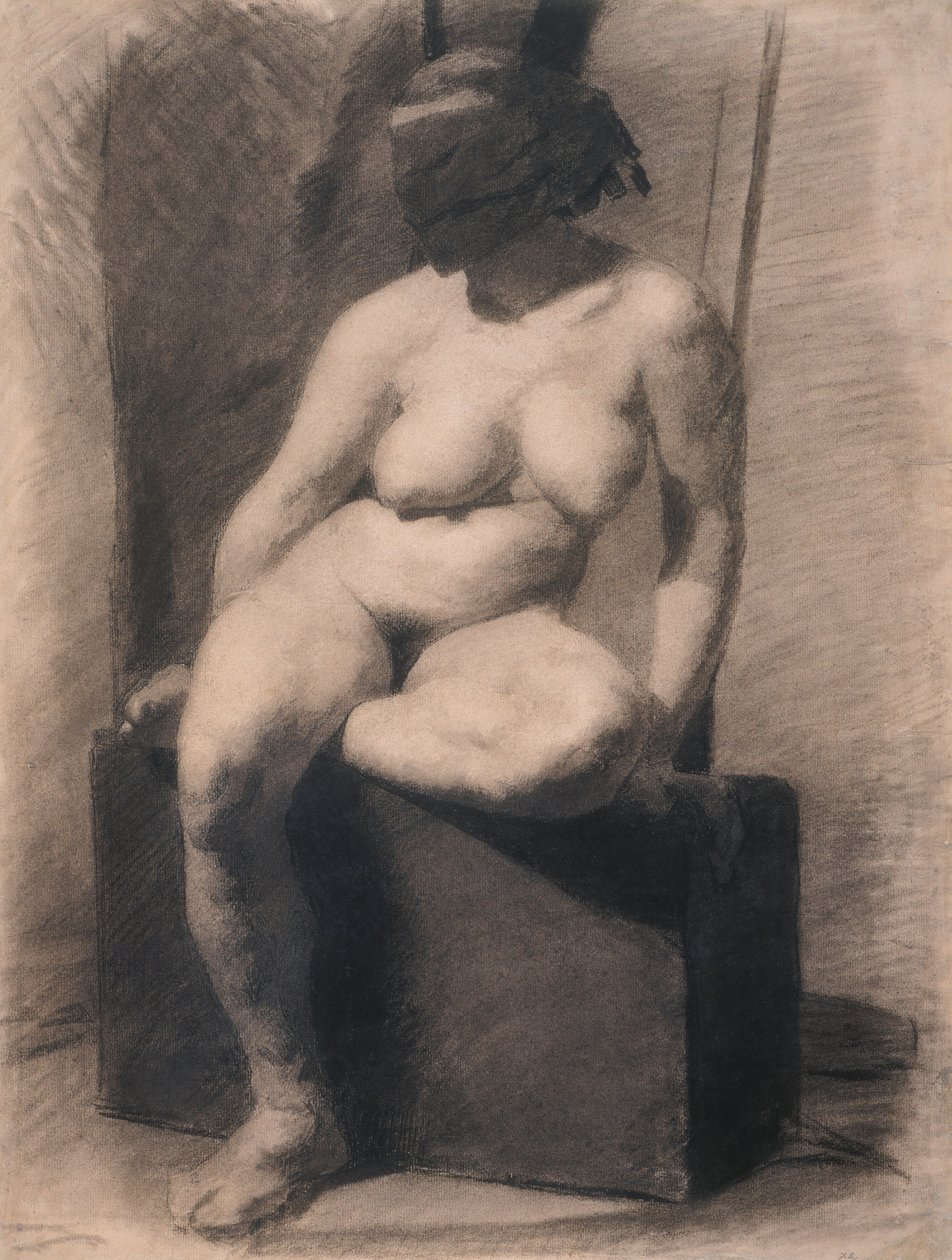 Estudo de uma mulher nua sentada usando uma máscara de Thomas Eakins