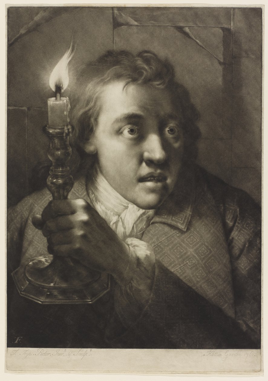 Jovem segurando uma vela (mezzotint no papel) de Thomas Frye