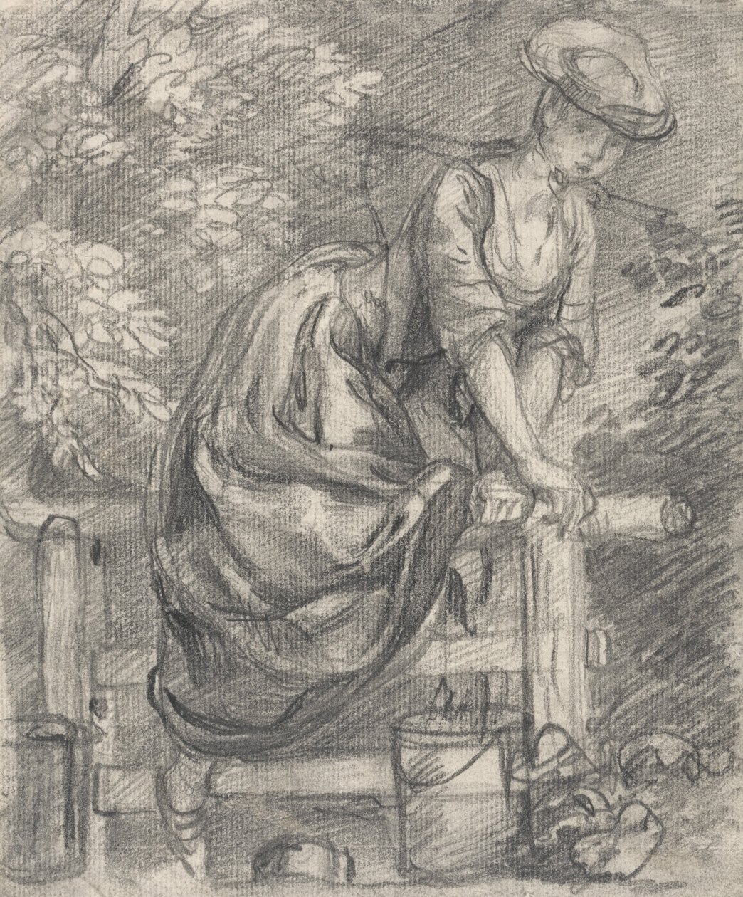Um milkmaid escalando um stile de Thomas Gainsborough