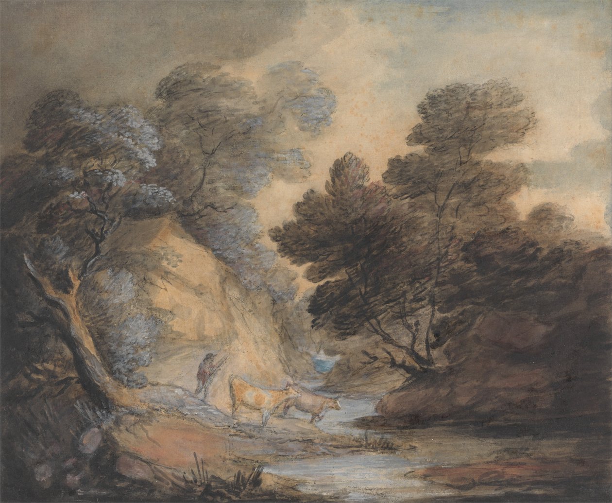 Gado, molhando, fluxo de Thomas Gainsborough