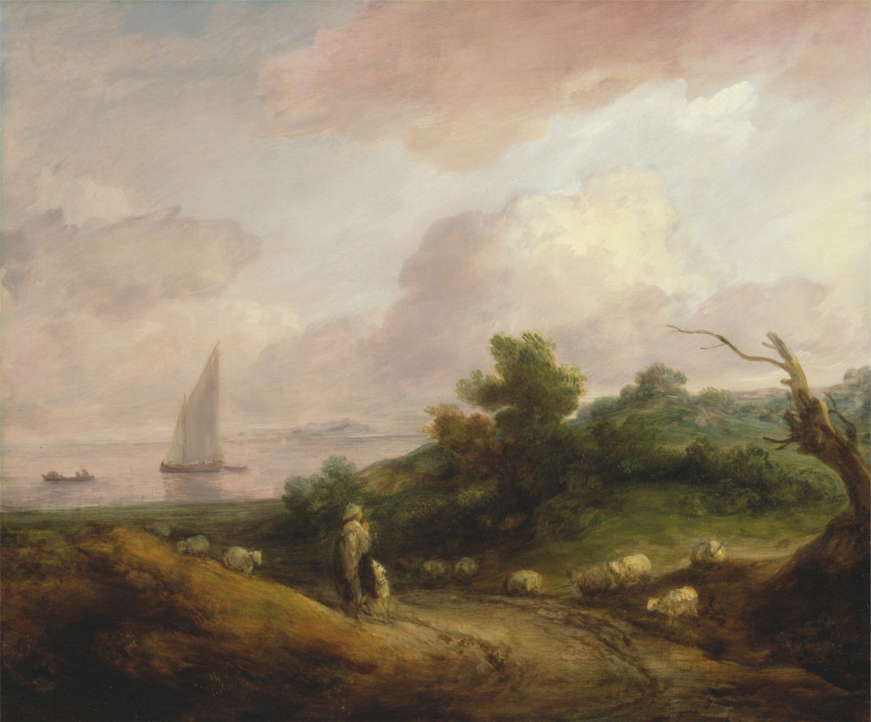 Paisagem costeira com um pastor e seu rebanho de Thomas Gainsborough