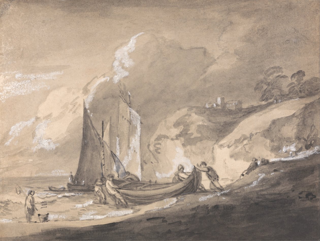 Cena Costeira com Figuras e Barcos de Thomas Gainsborough