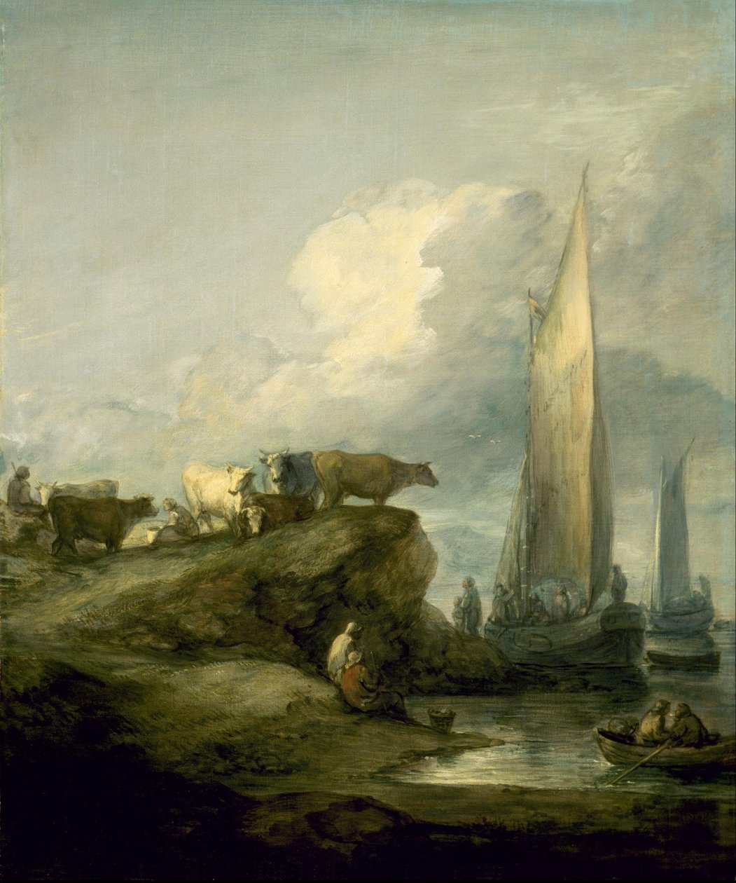 Cena Costeira com Transporte e Gado de Thomas Gainsborough