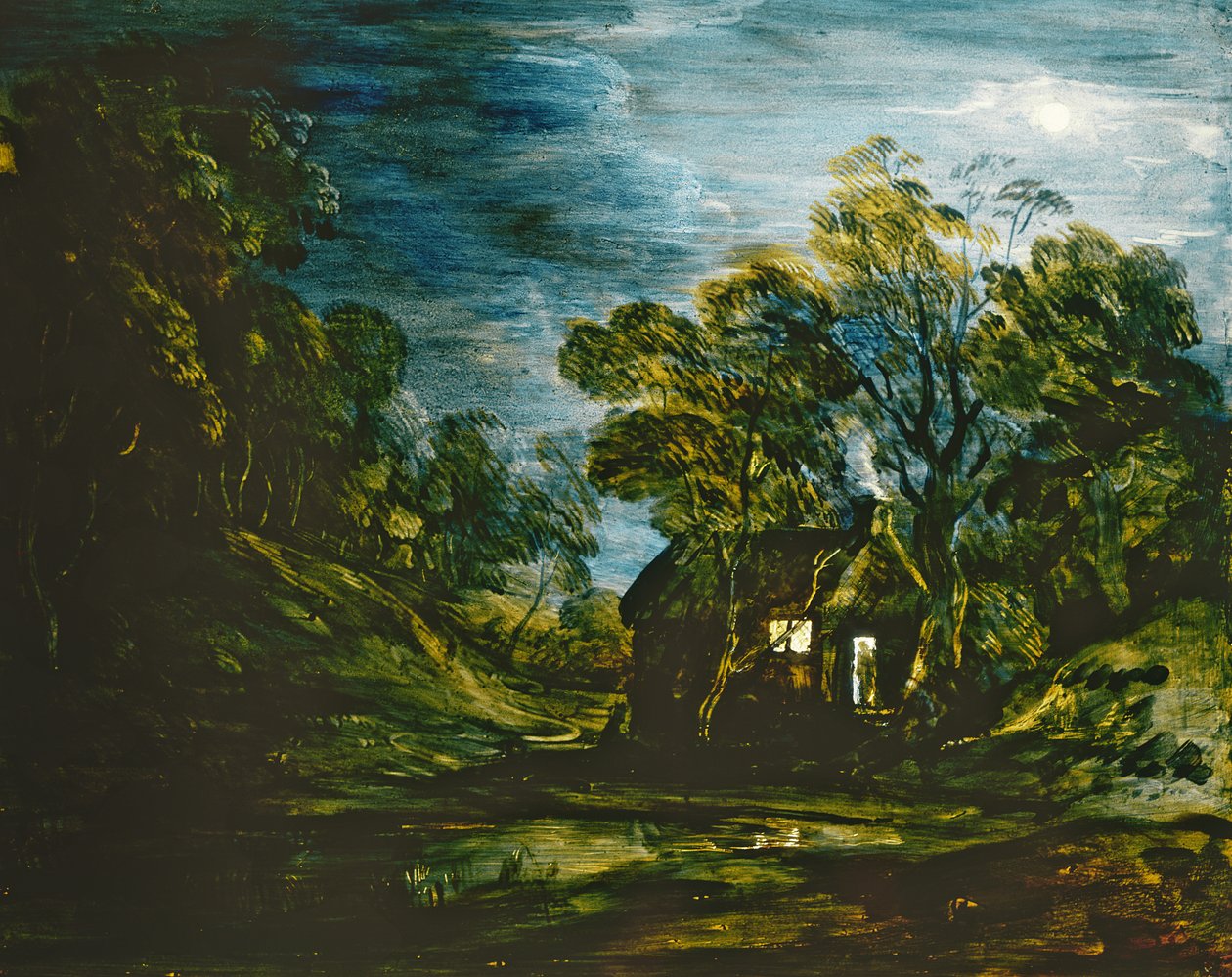 Cottage em Moonlight, c.1781-2 (pintura em vidro) de Thomas Gainsborough