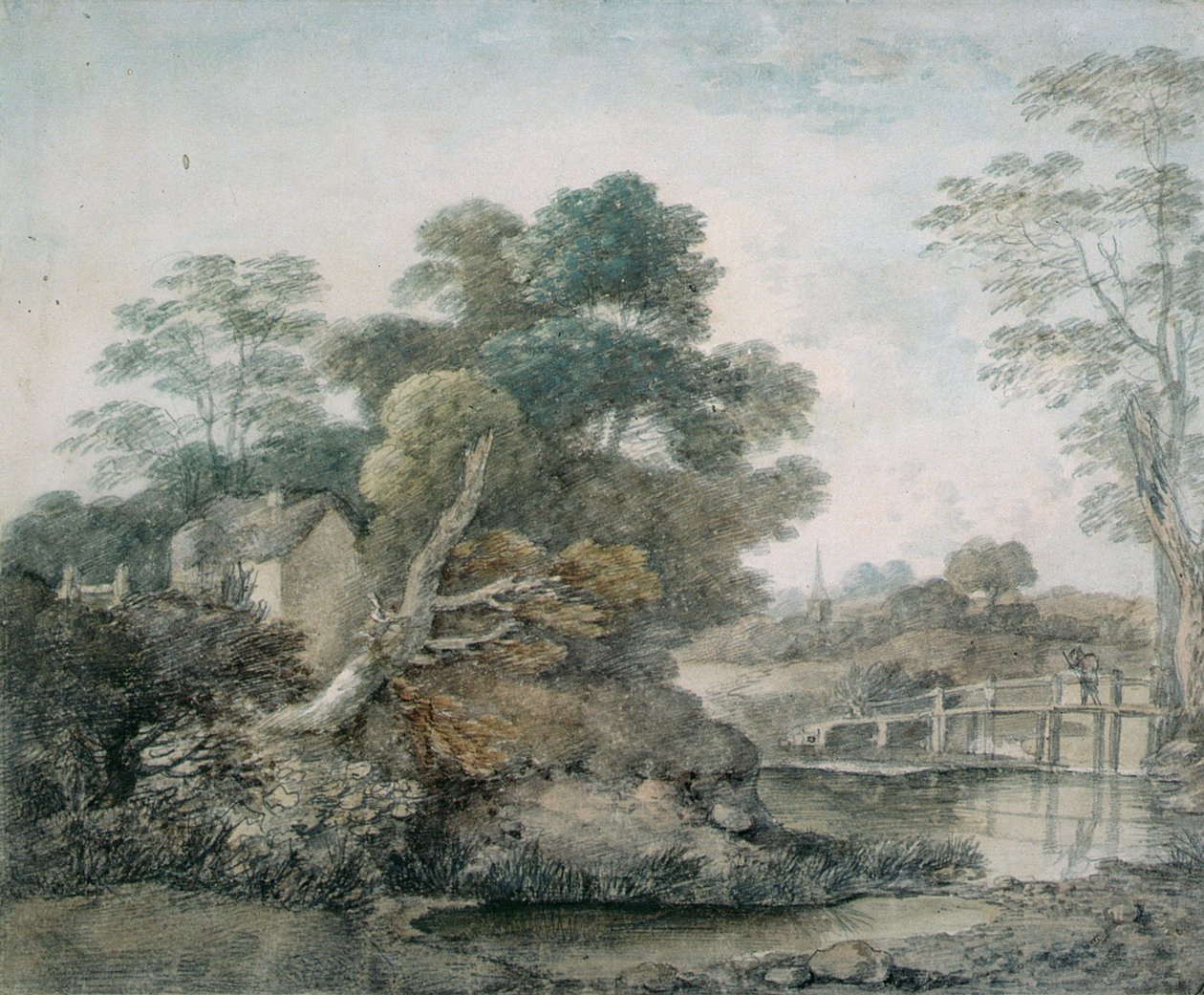 Paisagem, com, cabana, e, fluxo de Thomas Gainsborough