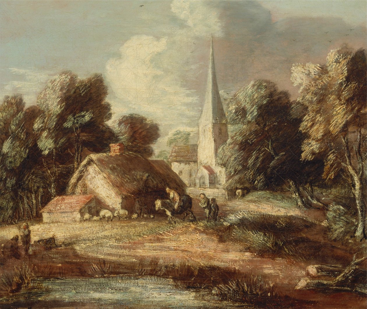 Paisagem, com, cabana, e, igreja de Thomas Gainsborough