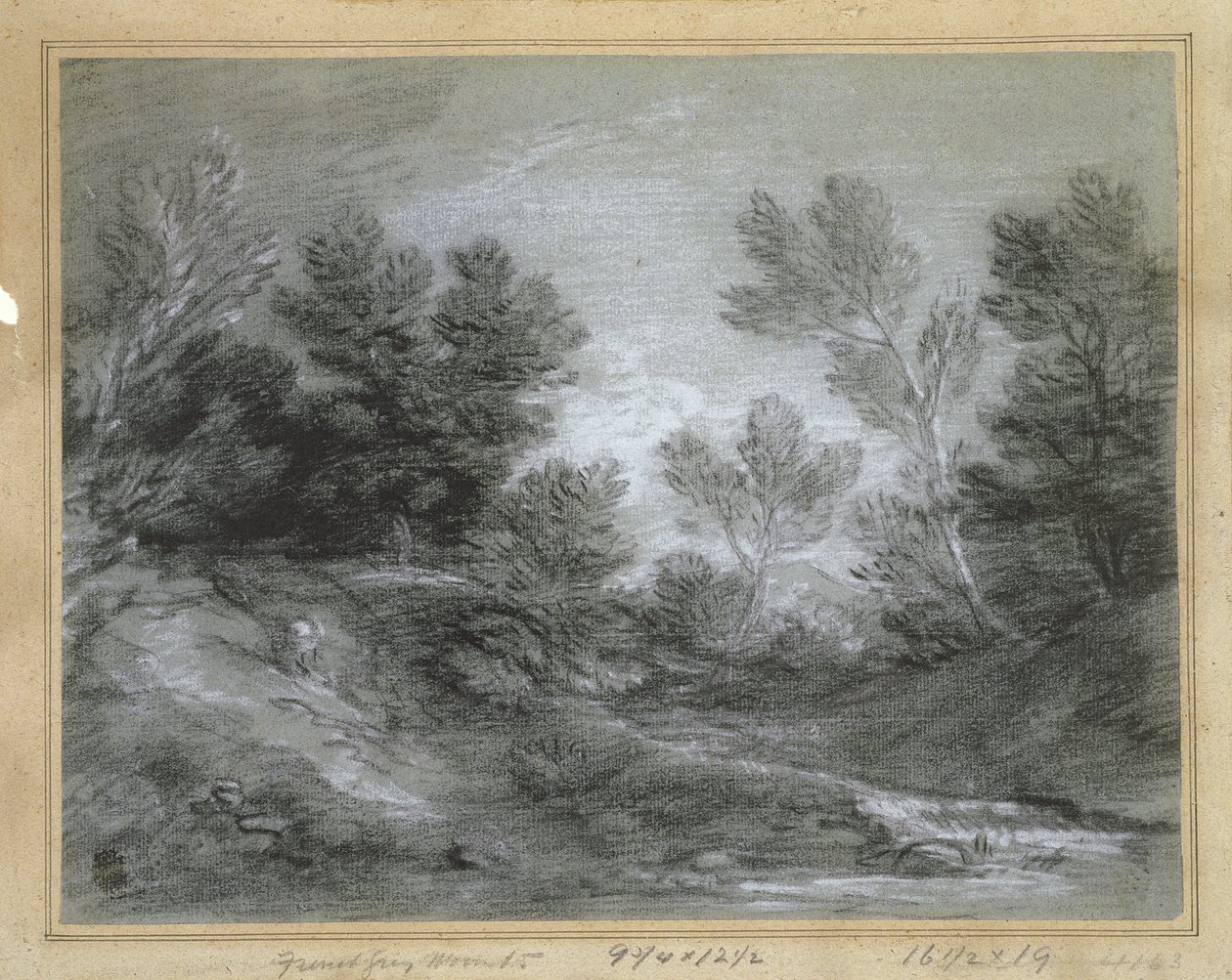PD.28-1953 A Woodland Stream (giz em papel cinza) de Thomas Gainsborough