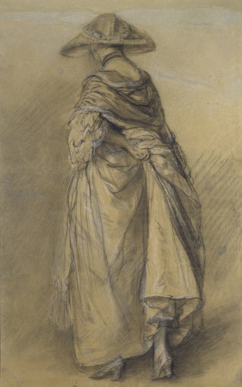 Estudo de uma mulher, vista de trás (preto challk e coto, aumentado com branco em papel pardo acinzentado) de Thomas Gainsborough