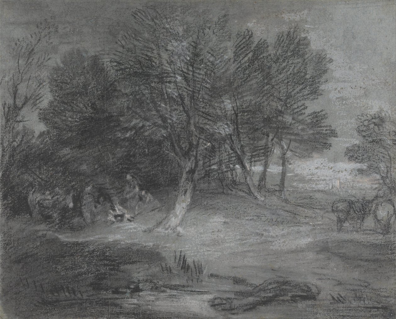 Paisagem arborizada com acampamento cigano de Thomas Gainsborough