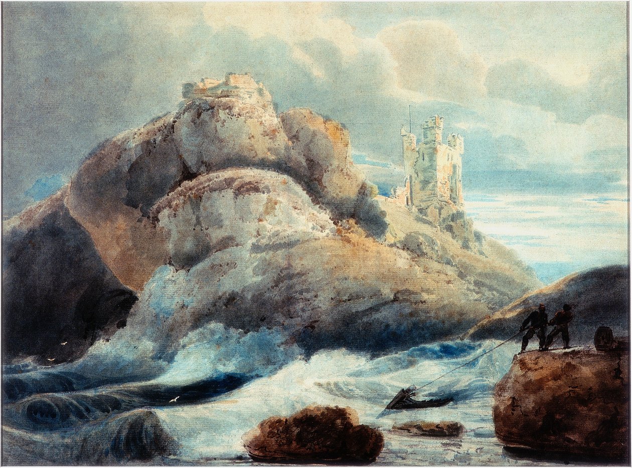 Dunstanborough Castle - The Lilburn Tower (lápis e aquarela sobre papel) de Thomas Girtin