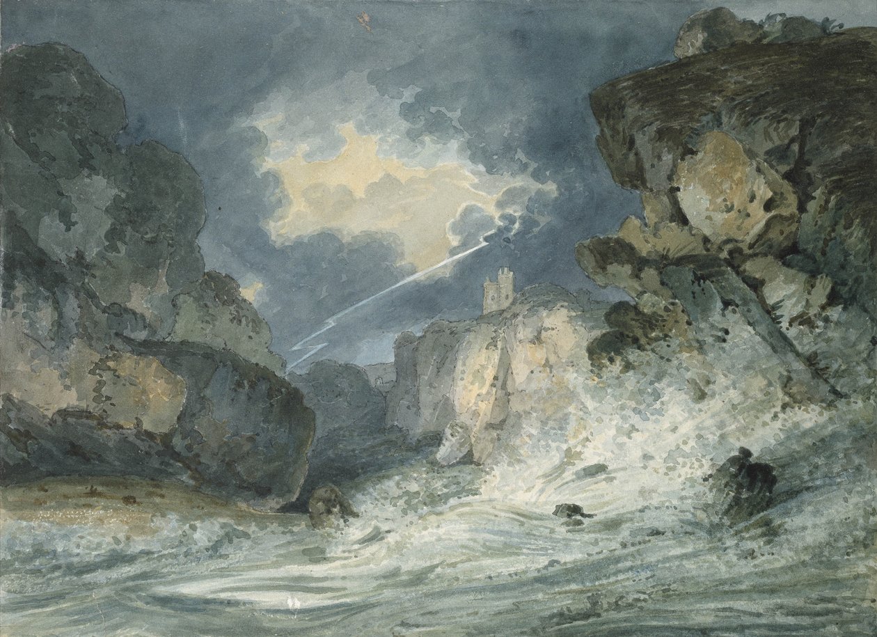 Dunstanburgh Castle em uma tempestade, do século 18 de Thomas Girtin