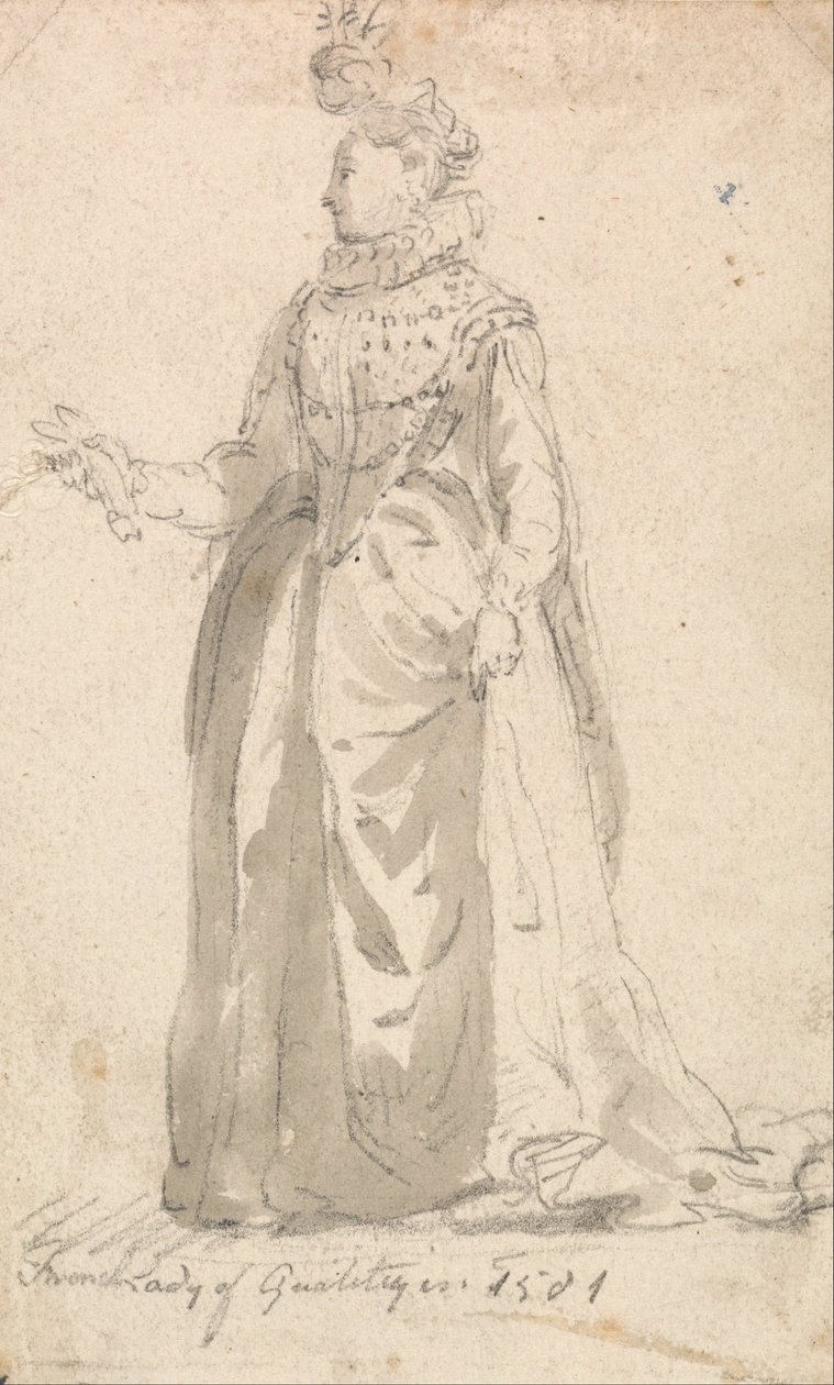 Figura Traje Estudo-French Lady of Quality em 1501 de Thomas Girtin