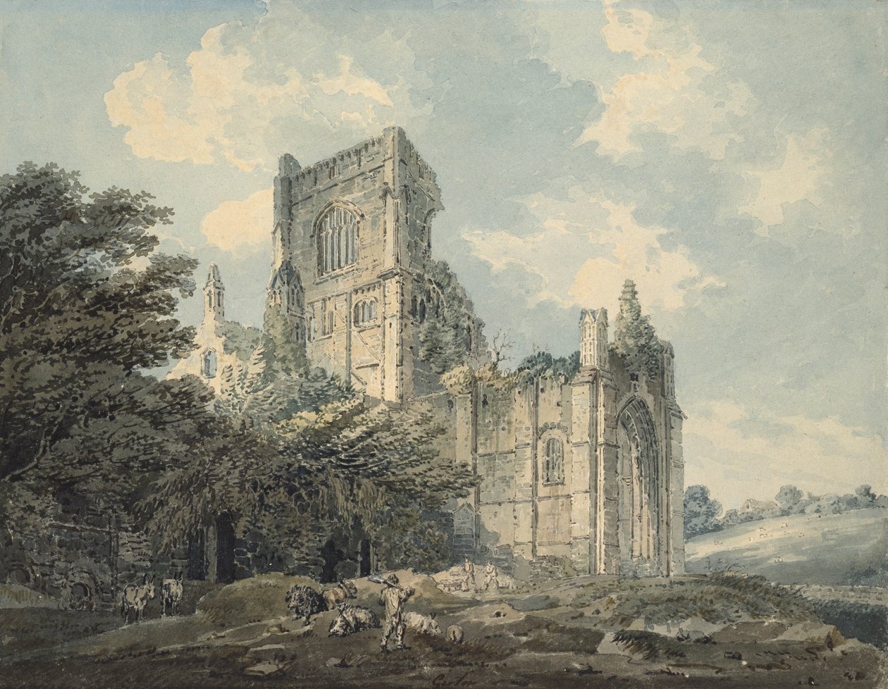 Kirkstall Abbey, Yorkshire, século XVIII (tinta e wc no papel) de Thomas Girtin