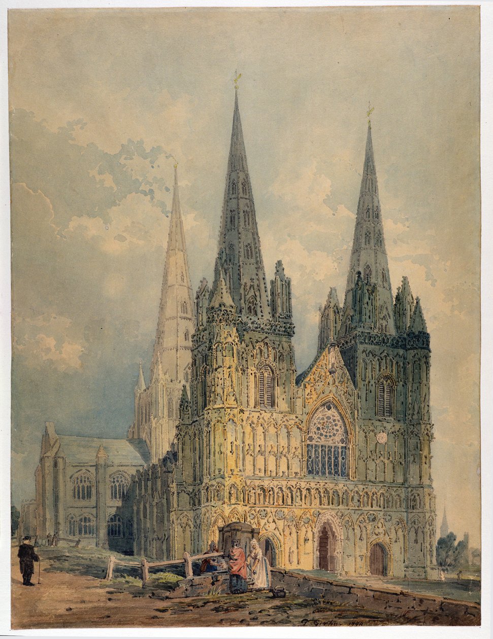 Catedral de Lichfield, Staffordshire, 1794 (wc sobre grafite em papel tufado) de Thomas Girtin