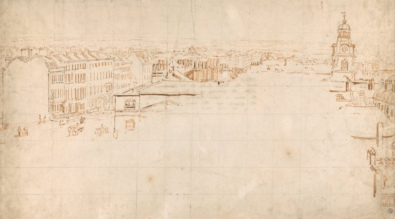 Esboço para a Eidometropolis - Panorama, Great Surrey Street e Christchurch, Southwark de Thomas Girtin