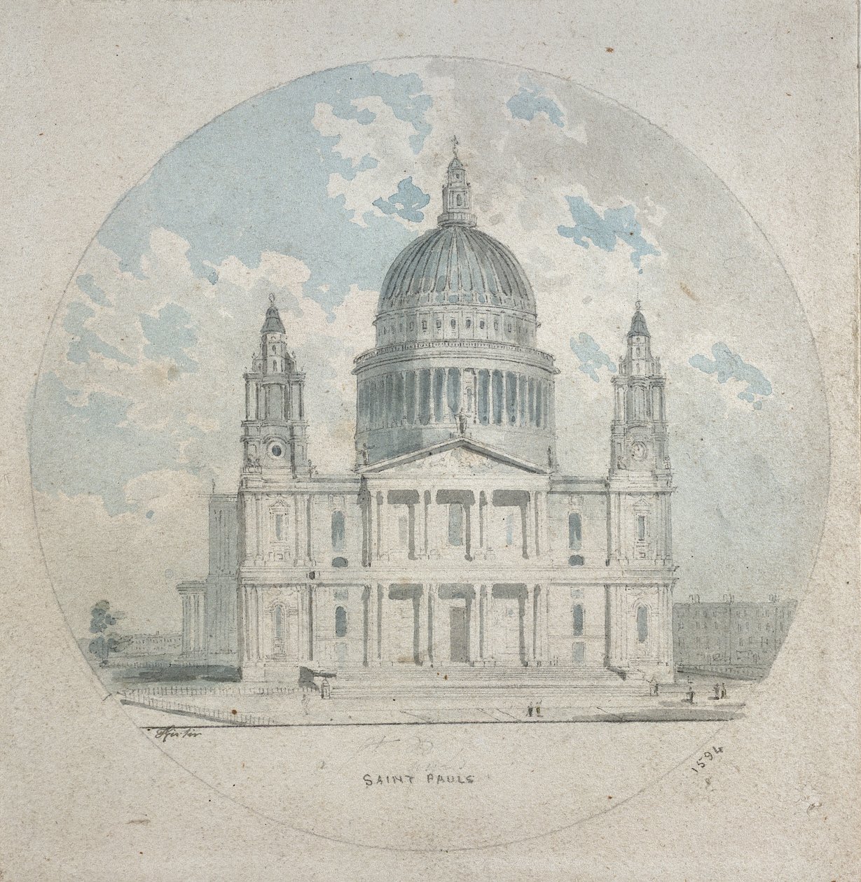 Catedral de São Paulo, c.1790 (azul e cinza lava sobre grafite) de Thomas Girtin