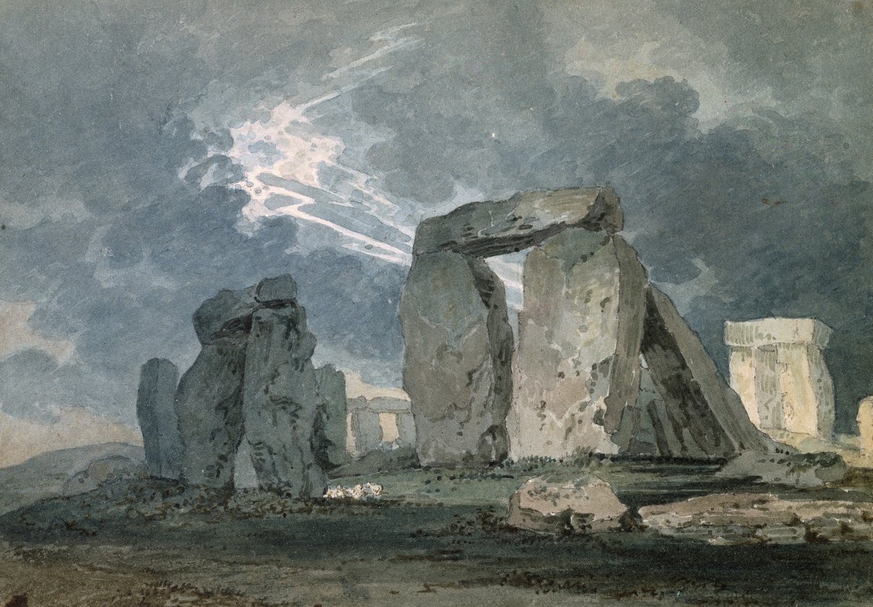 Stonehenge durante uma tempestade, c.1794 (aquarela sobre indicações em grafite, tocada com a caneta de cana) de Thomas Girtin