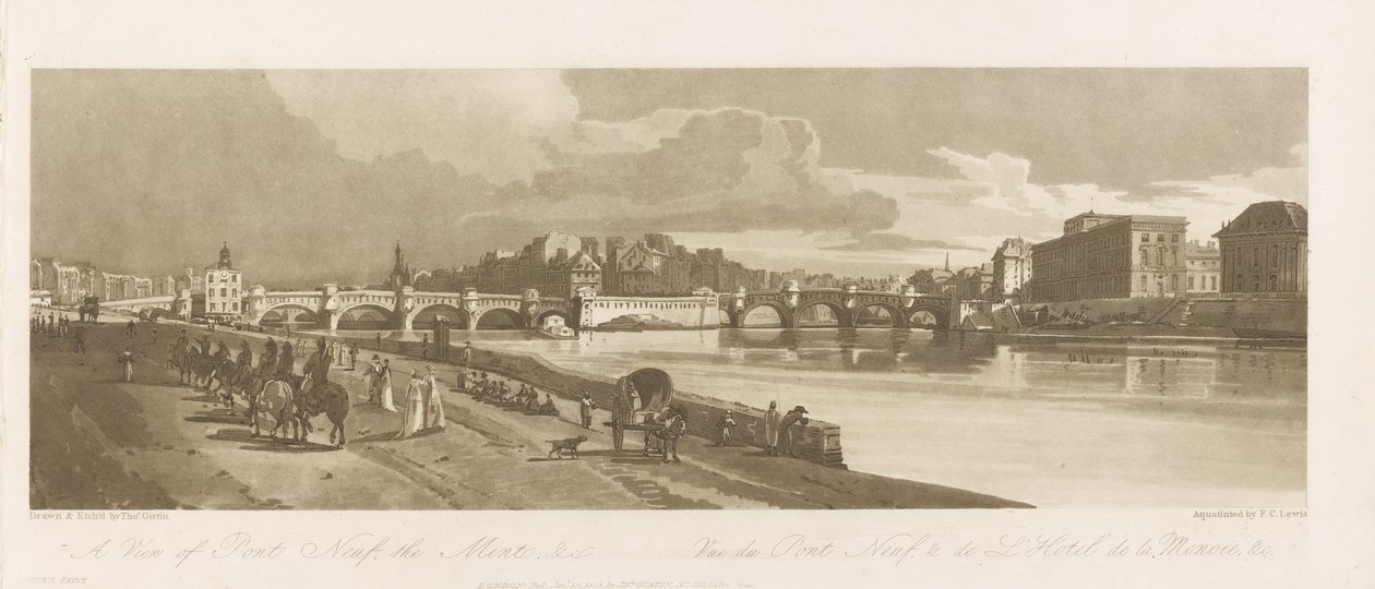Vista da Pont Neuf, The Mint e etc, c.1802 (gravura em solo macio, ponto de secagem e wc em papel) de Thomas Girtin