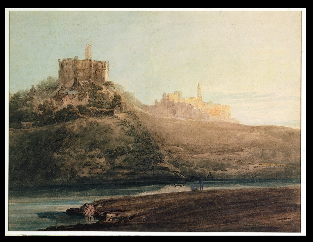 Warkworth Castle, Northumberland, c.1798 (wc, guache e lápis sobre papel colocado no cartão) de Thomas Girtin