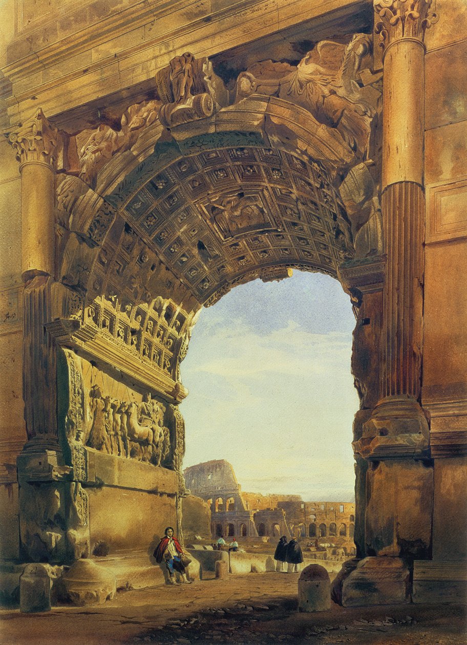 O Arco de Tito com o Coliseu, Roma de Thomas Hartley Cromek