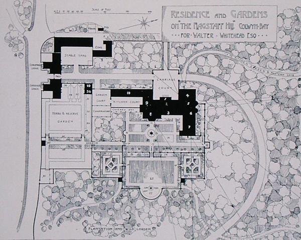 Residência e jardins no monte de Flagstaff, Colwyn Bay, para Walter Whitehead Esq, de Thomas Mawsons A arte e o ofício de fazer para jardim, publicado em 1900 (ver também 171144) de Thomas Hayton Mawson