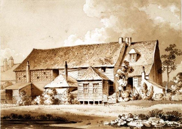 John Bunyans Meeting House, rua Zoar, Gravel Lane, Southwark, Londres, 1813 (lápis e lavagem) de Thomas Hosmer Shepherd