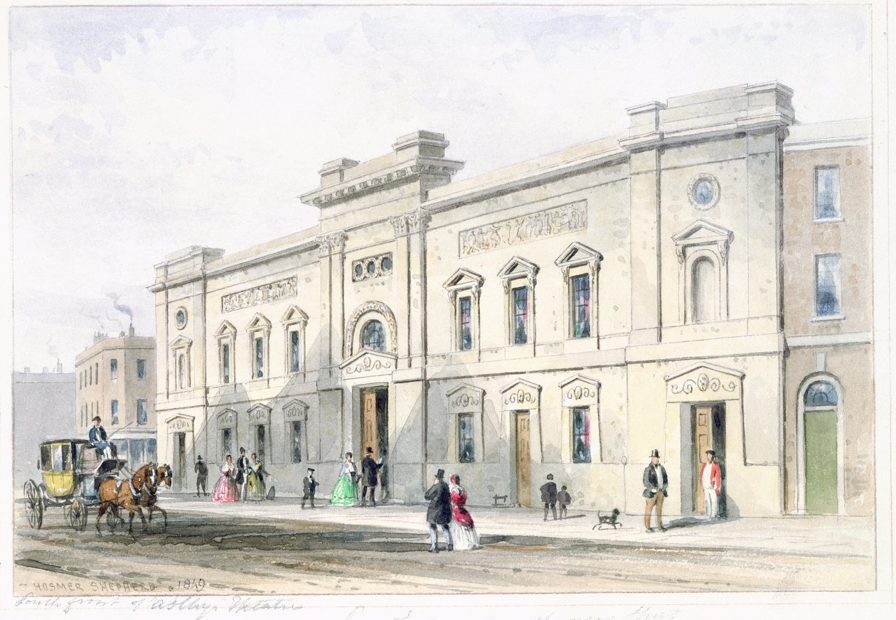 The New Front Teatro de Astley, c.1846 (wc no papel) de Thomas Hosmer Shepherd