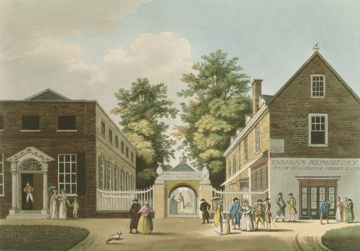 Poços antigos e sala de bomba, Cheltenham (aquatint) de Thomas Hulley