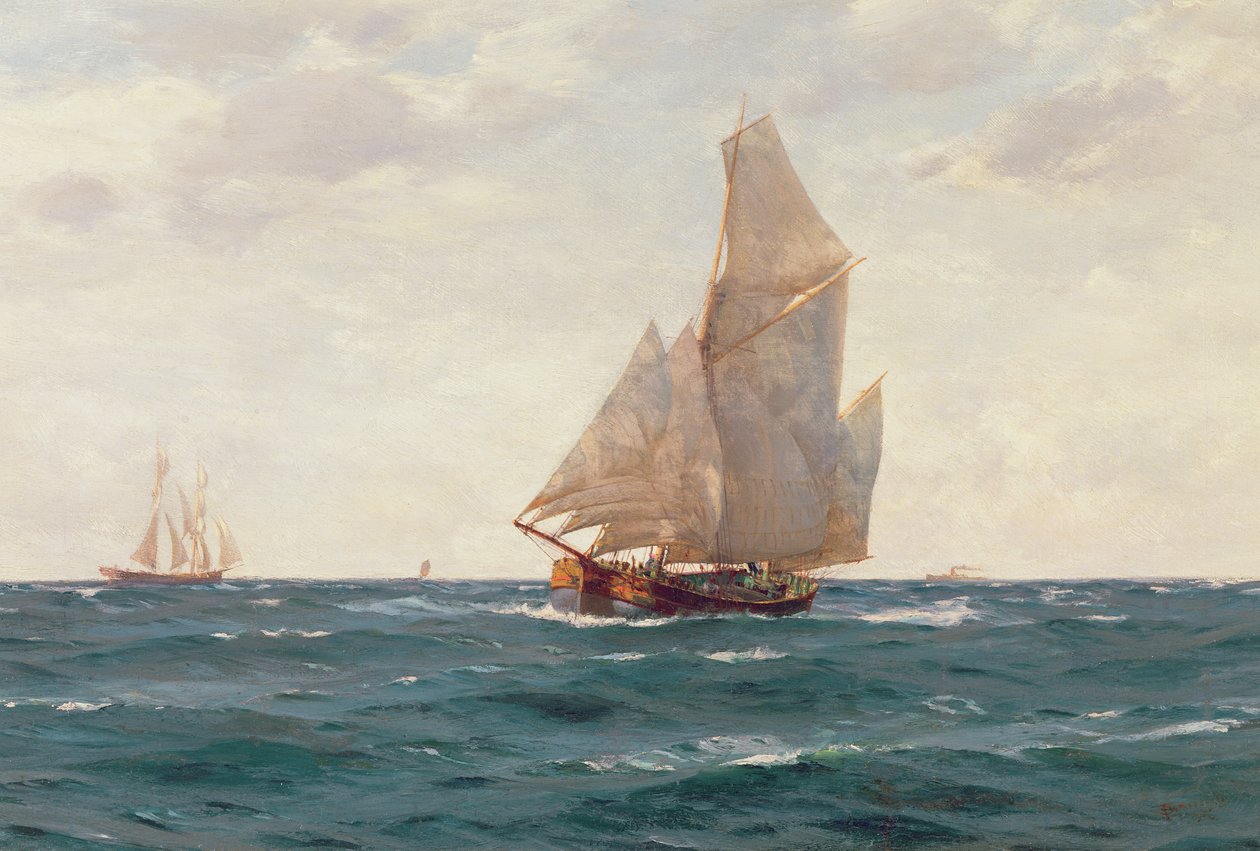 Um Ketch e um Brigantine fora da costa, c.1905 de Thomas J. Somerscales