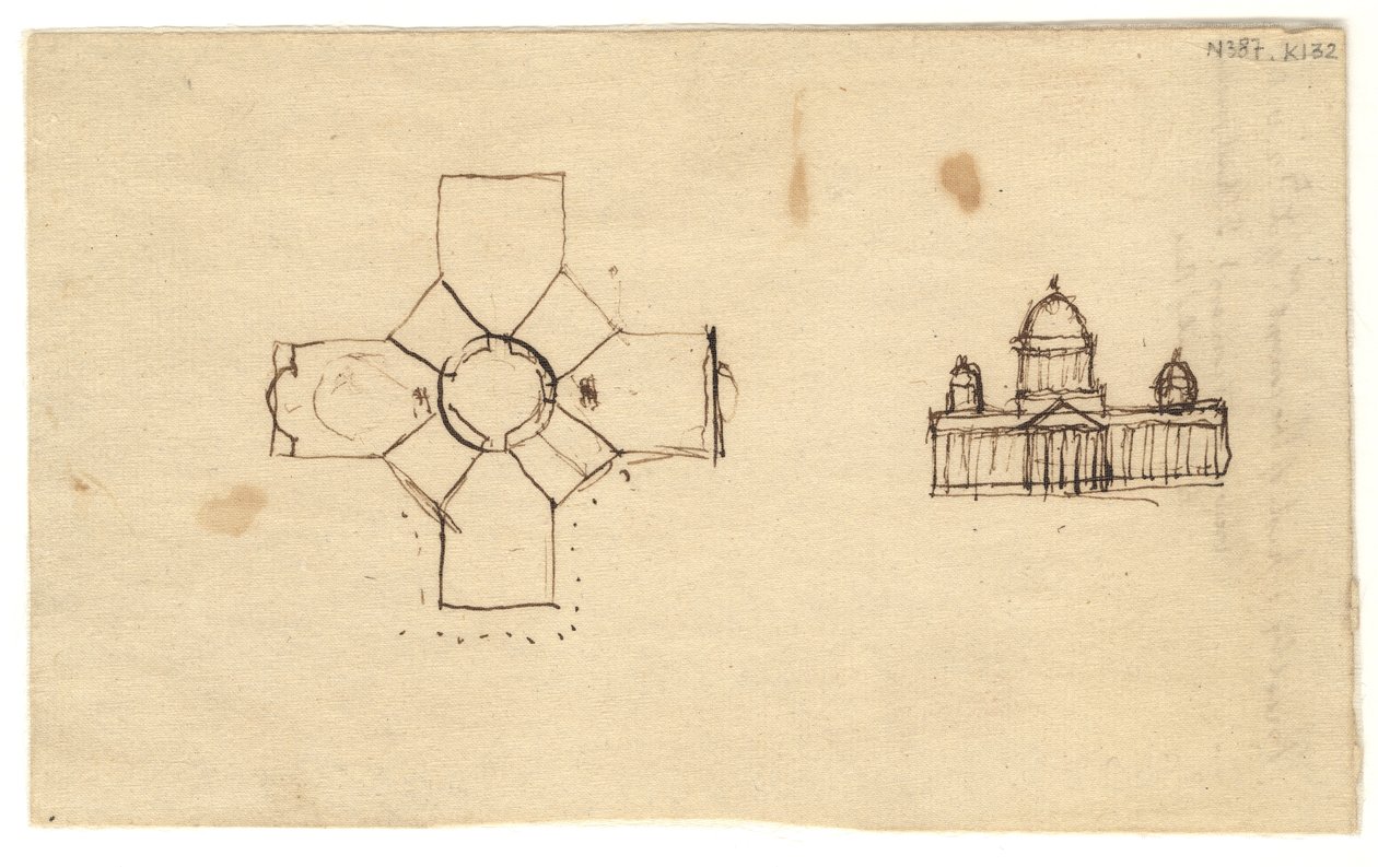 Washington: Capitol, plano de estudo e elevação, 1792 (tinta no papel) de Thomas Jefferson