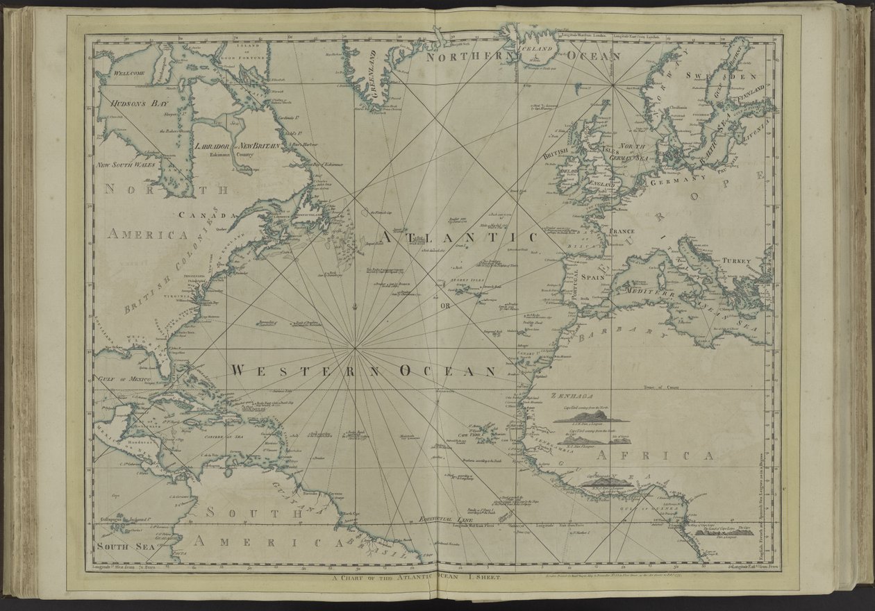 O Oceano Atlântico ou Ocidental do atlas da Índia Ocidental, 1775 de Thomas Jefferys