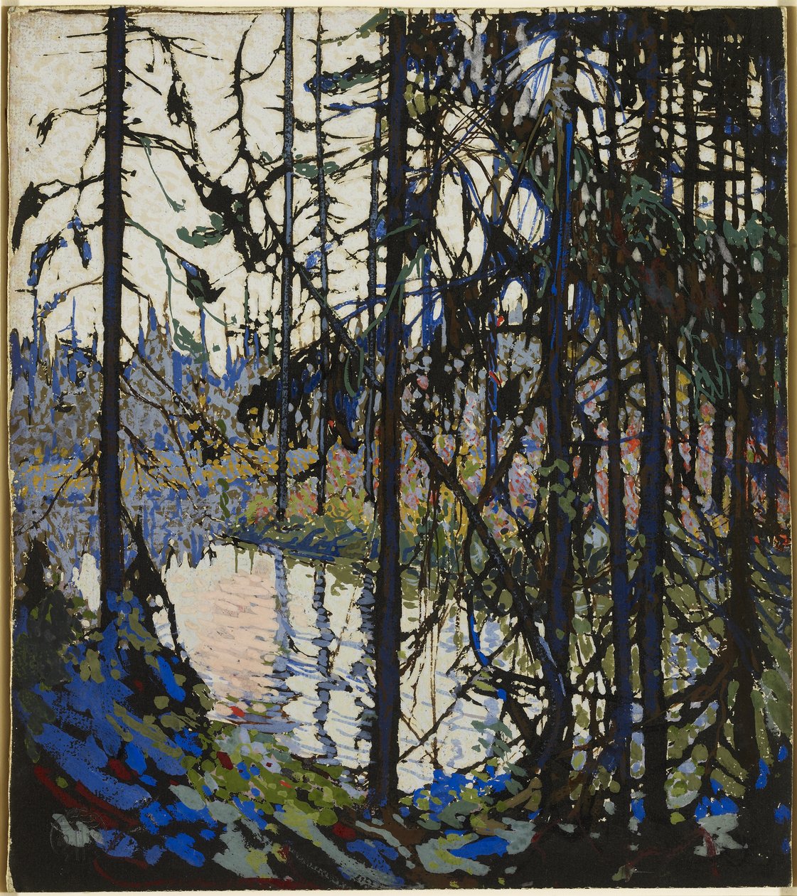Estudo para o Northern River, 1914-15 (guache, pincel e tinta sobre grafite no quadro de ilustrações) de Tom Thomson