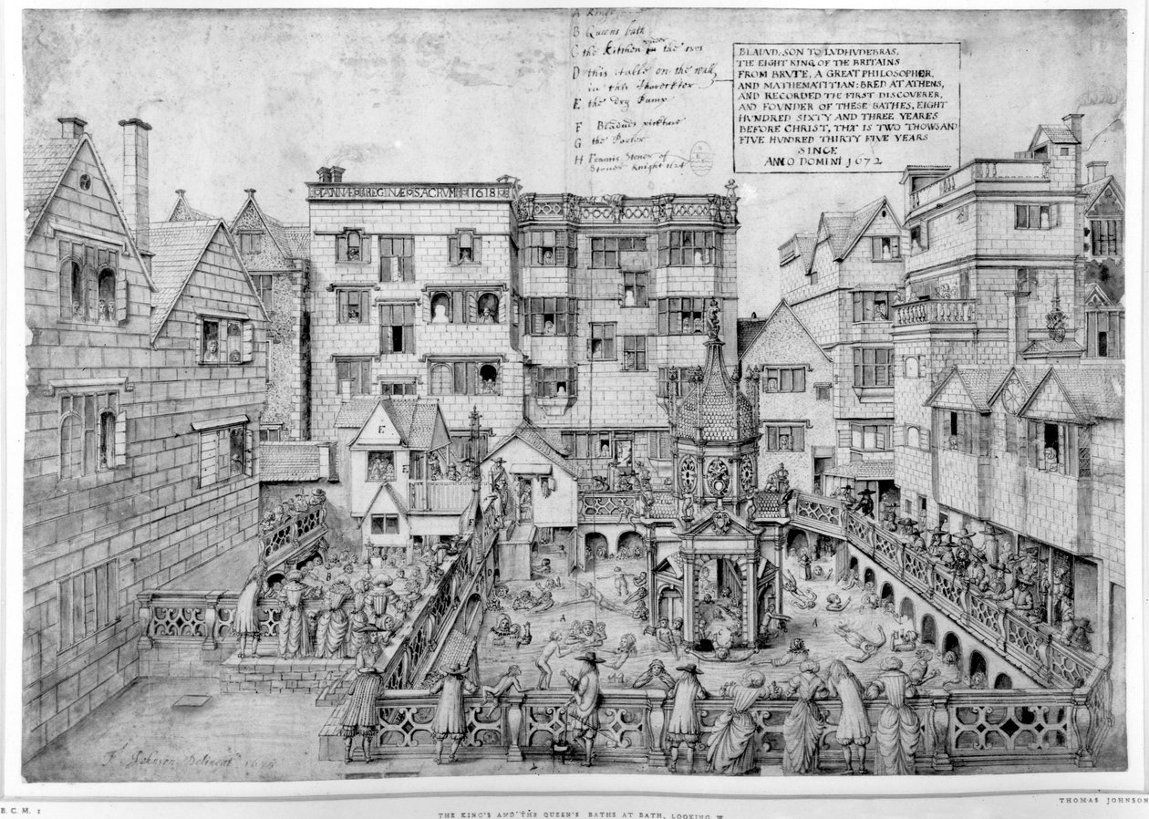 O Banho do Rei e o Banho da Rainha, 1675 (caneta e tinta preta) de Thomas Johnson