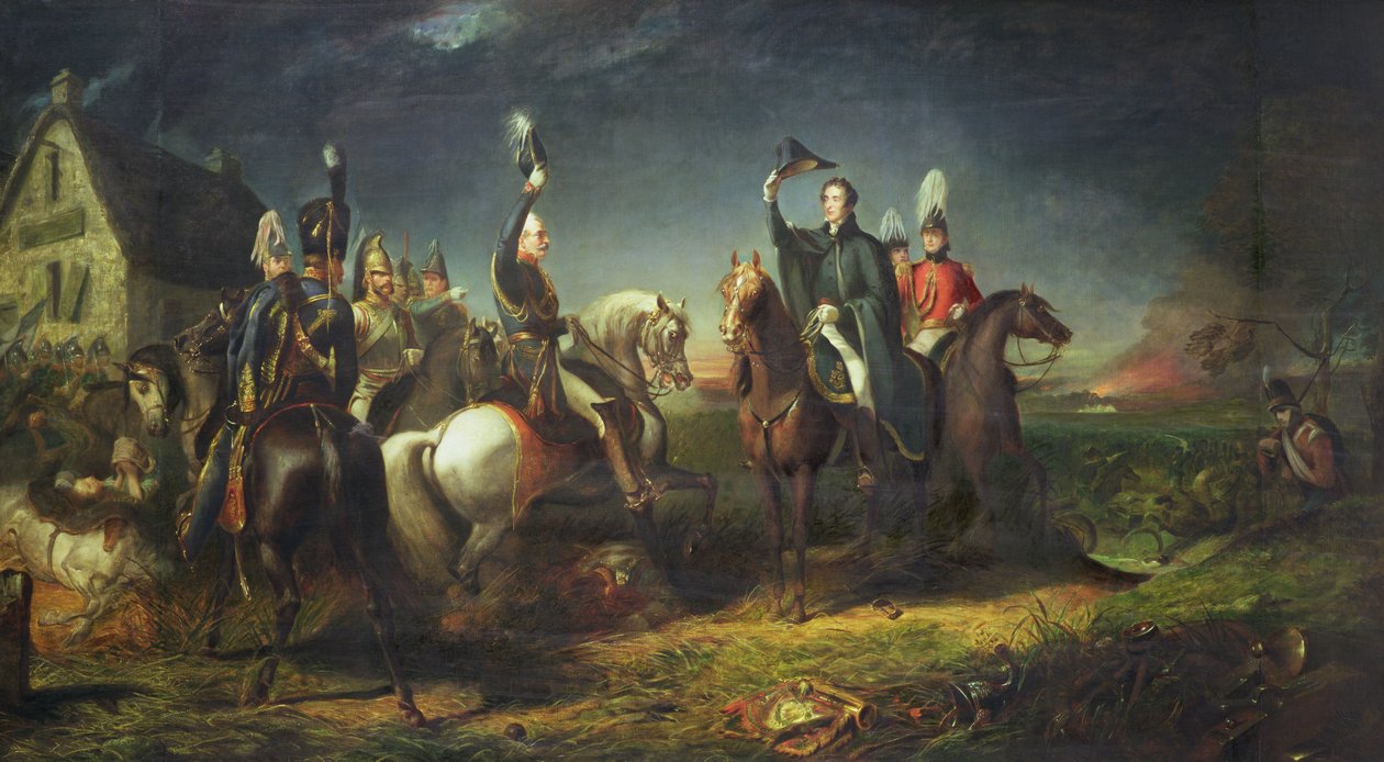 O Encontro do Duque de Wellington e do Marechal de Campo Blucher na Noite da Vitória de Waterloo na Aliança La Belle de Thomas Jones