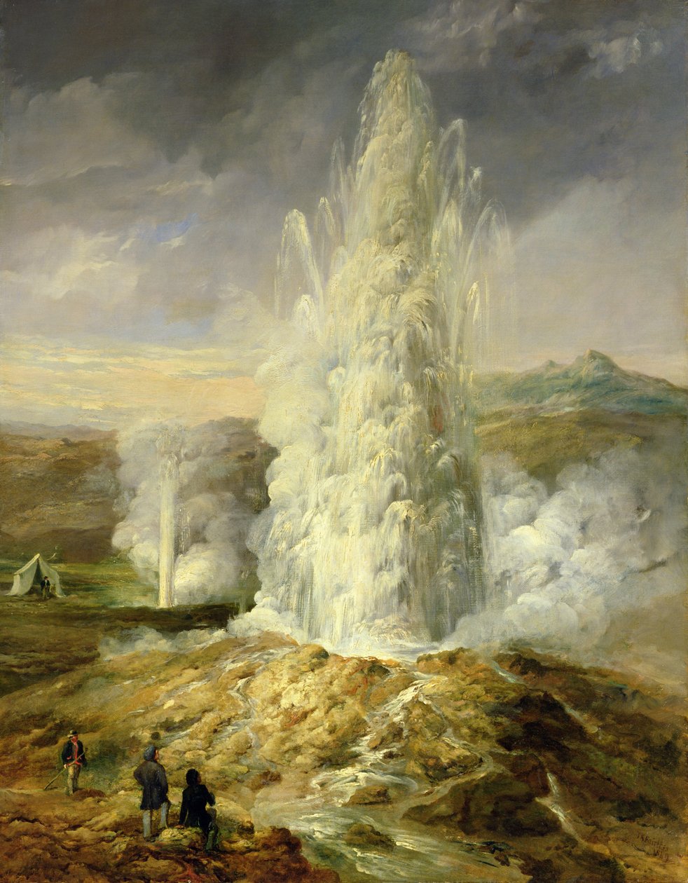 O Grande Geysir, Sul da Islândia, 1849 de Thomas Kerr Fairless