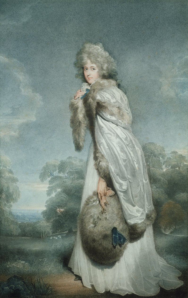 Senhorita Farren, gravada por Francesco Bartolozzi (1727-1815), pub. por Bull und Jeffreys, 1792 (gravura de stipple) de Thomas Lawrence
