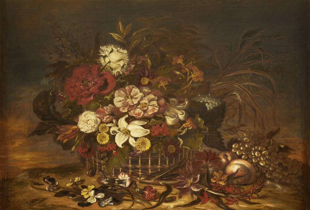 Flores em uma cesta com frutas de Thomas Lister