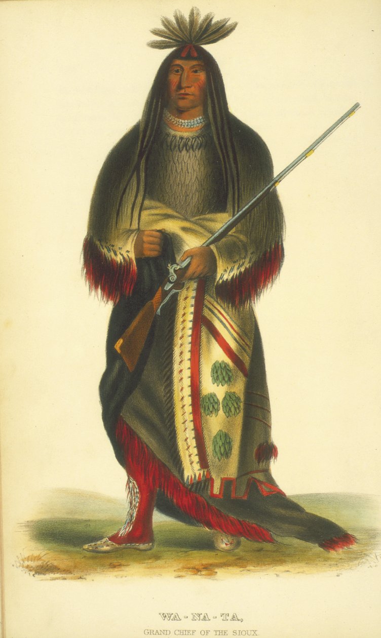 Wa-Na-Ta, Grande Chefe dos Sioux, 1848 (litho colorido à mão) de Thomas Loraine McKenney