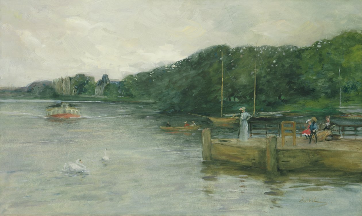 O Alster com o píer Steamboat na Raven Road de Thomas Ludwig Herbst