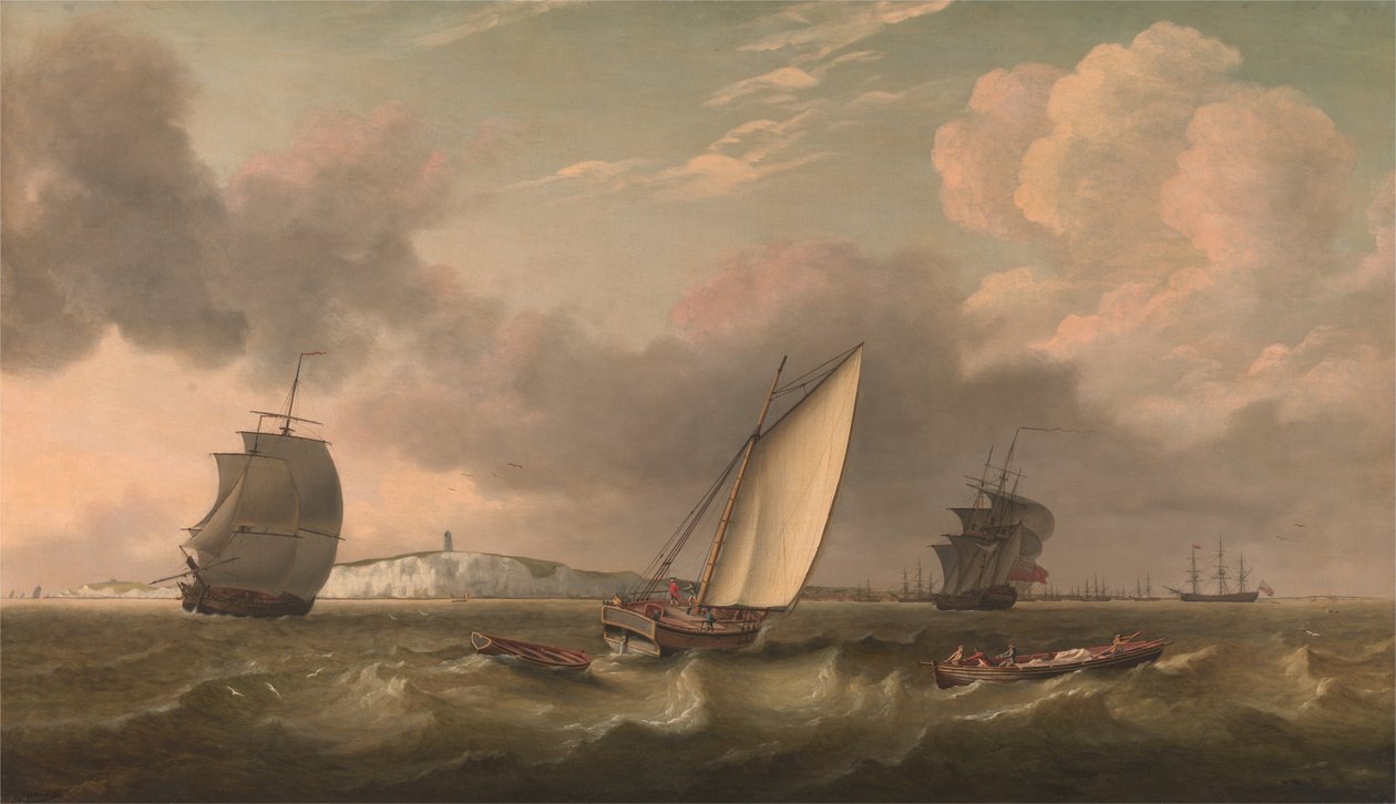 Um barco de pacote sob a vela em uma brisa fora do sul da Foreland de Thomas Luny