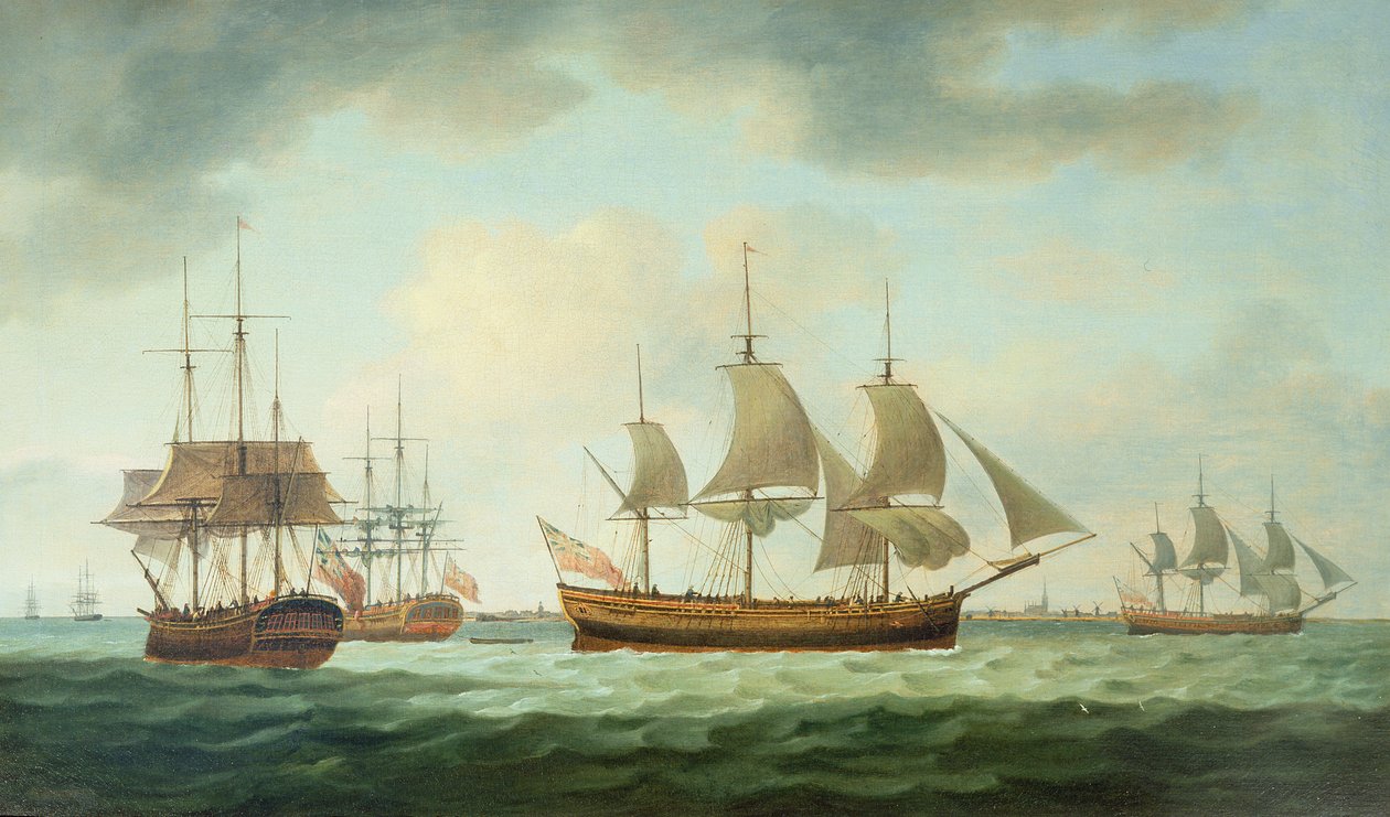 Navios mercantes ao largo da costa, 1783 de Thomas Luny