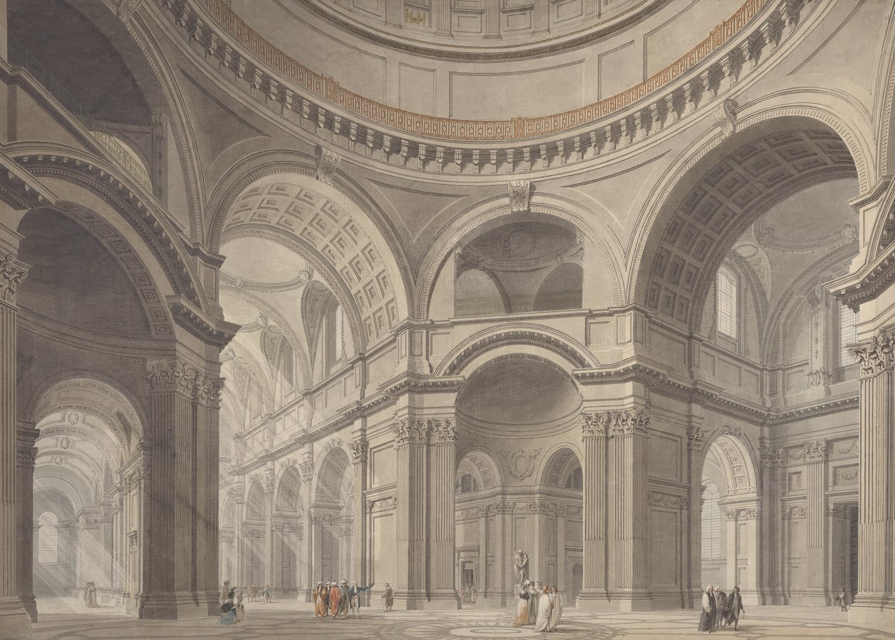 Interior, de, st, pauls, catedral, c.1792, (graphite, wc, e, caneta, papel) de Thomas Malton Jnr.