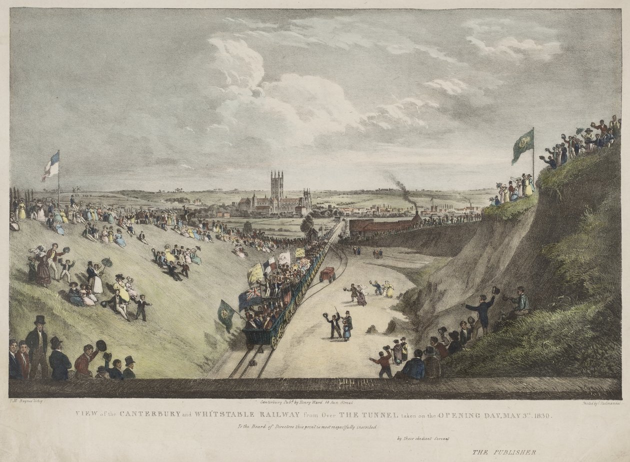 Vista da Ferrovia Canterbury e Whitstable de sobre o túnel feito no dia da inauguração, 3 de maio de 1830 de Thomas Mann Baynes